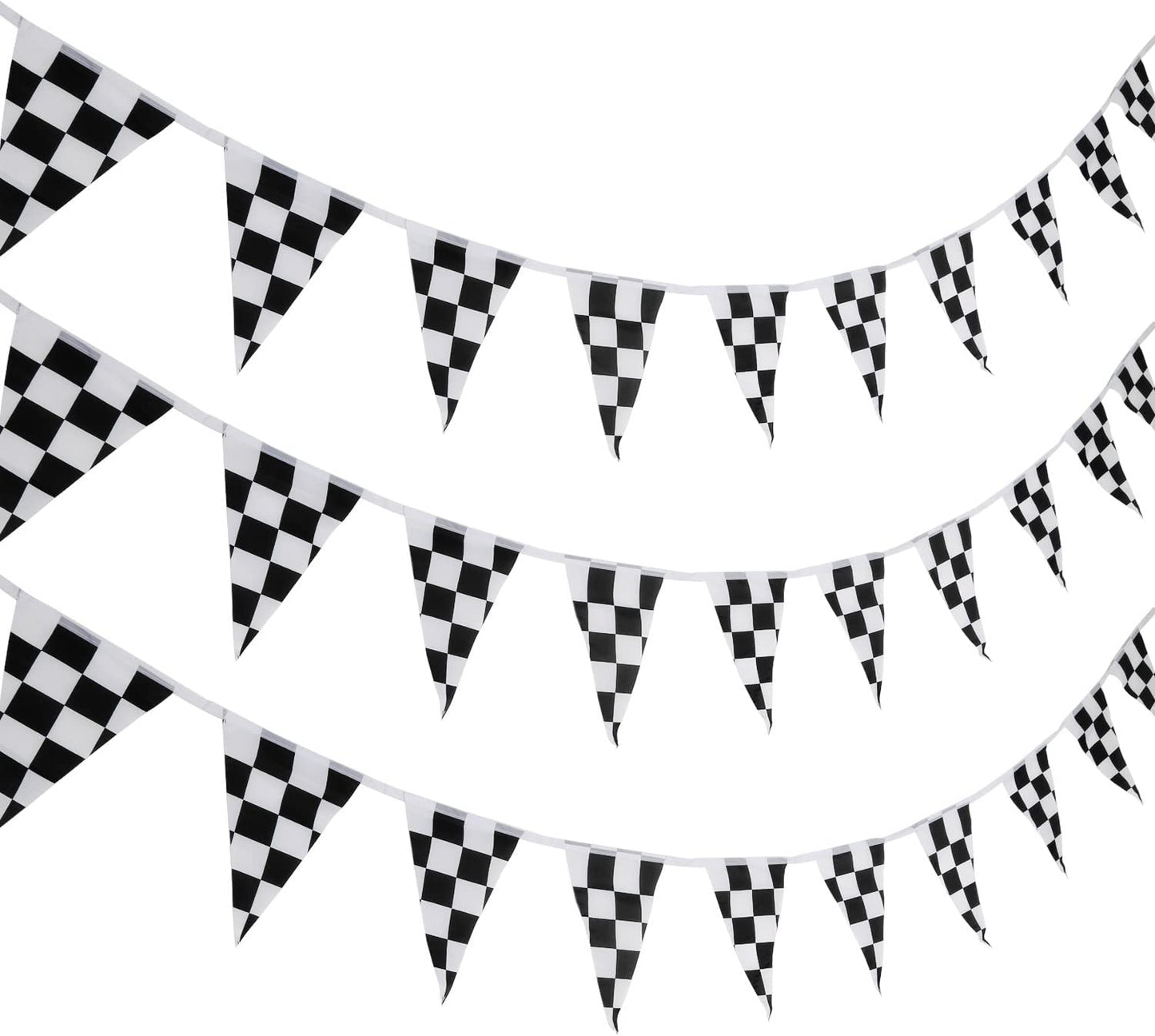 Checkered Black & White Paper Pennant Banner Racing Banner or Race Theme Birthday Party Decoration - 2pcs