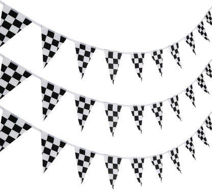 Checkered Black & White Paper Pennant Banner Racing Banner or Race Theme Birthday Party Decoration - 2pcs