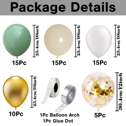 Golden, Green, White and Beige Decorations Balloons – 62 Pcs, Balloon Decoration