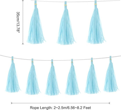 Sky Blue Paper Tassel Garland – Decorative DIY Backdrop