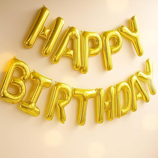 Happy Birthday Balloons – 16 Inch Gold Foil Birthday Balloons Letters Set for Party Decoration