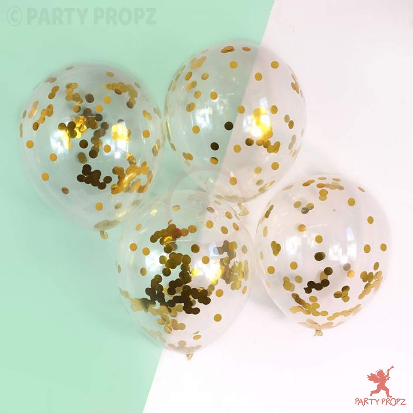 Gold Confetti Latex Balloons, 12 inch Gold Balloons with Golden Paper Dots (5 pcs)