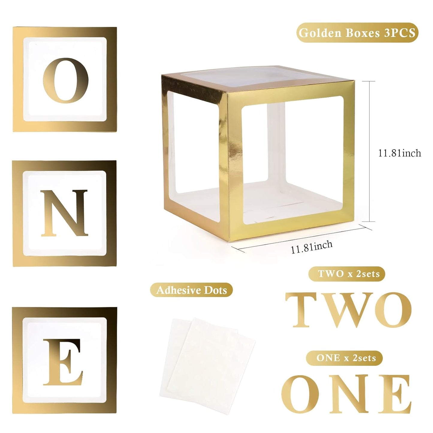One & Two Balloon Boxes for Photoshoot & Party (Gold)