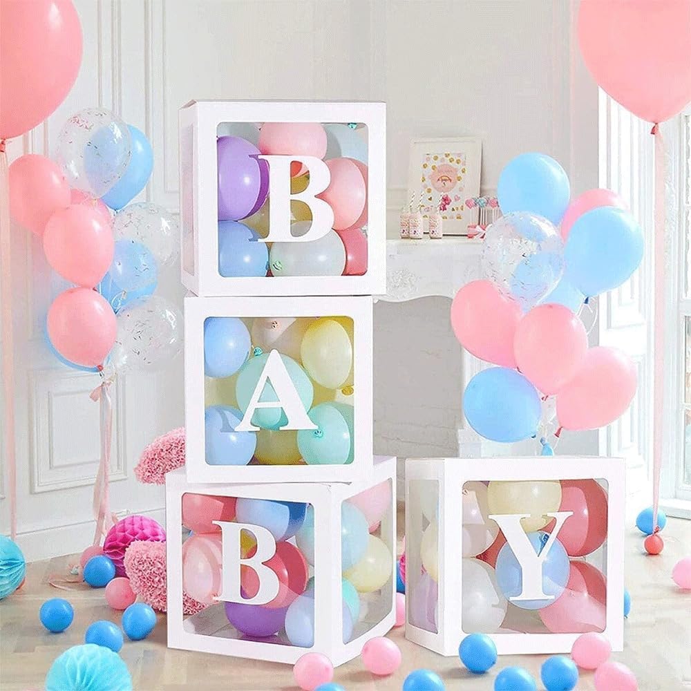 One Balloon Box for Birthday and Anniversary Decoration – Transparent Plain Letter Balloon 3 Pcs White Box Glue Dots Arrangement Set Items Kit