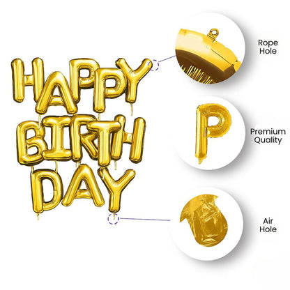 Happy Birthday Balloons – 16 Inch Gold Foil Birthday Balloons Letters Set for Party Decoration