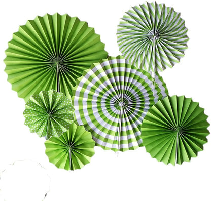 Green Paper Fan Set of 6 | Elegant Hanging Decor