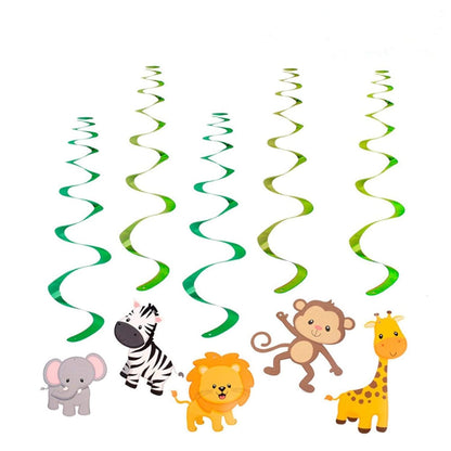 Jungle Animal Hanging Swirl Decorations – 12 Pcs Safari & Zoo Theme Party Decor
