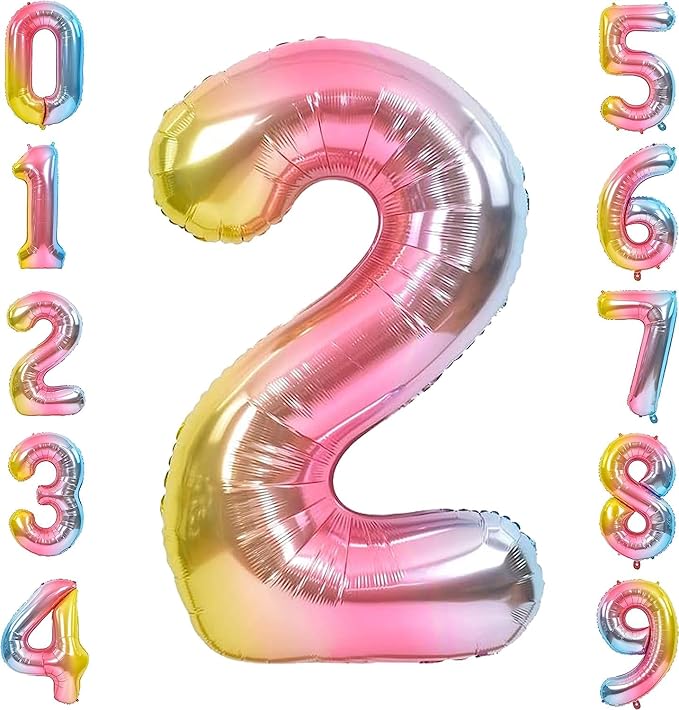 Giant Number Rainbow Foil Balloon – 40 inch