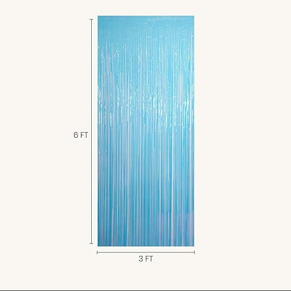 Pastel Blue Foil Curtain Backdrop – 2Pcs Set | Soft Sky & Cloud Party Decor