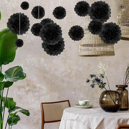 Black Tissue Paper Pom Poms – Flower Balls (12 Inch)