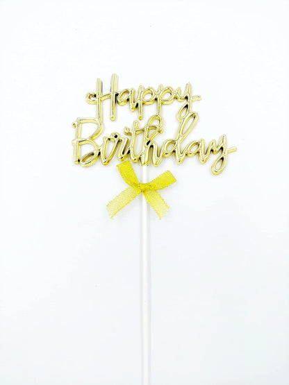 3D Happy Birthday Cake Topper – Gold Stand-Up Letters