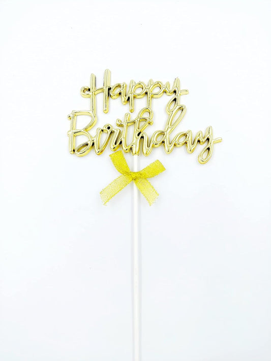 3D Happy Birthday Cake Topper – Gold Stand-Up Letters