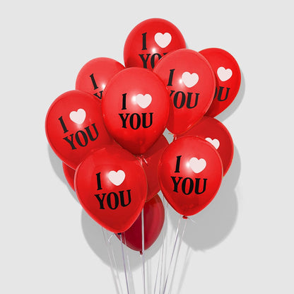 "I Love You" Printed Red Balloon Set of 10 Pcs | Heart Theme Party Decor