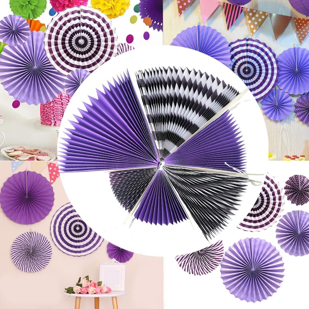 Purple Paper Fan Set of 6 | Hanging Decor