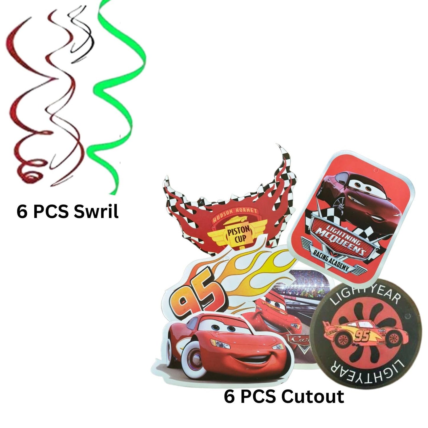 12 pcs Car Birthday Theme Swirl Decorations for Boys – Racing Car Theme Birthday Decoration for Boys Bday Decor Set