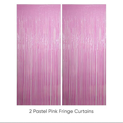 Pastel Pink Foil Curtain Backdrop – 2Pcs Set | Soft & Romantic Party Decor
