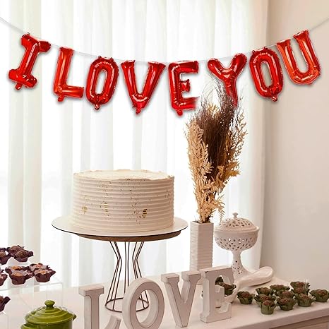 I16 Inch Alphabet Letter “I LOVE YOU” Red Foil Balloons – Romantic Decoration for Valentine, Wedding, Engagement & Parties