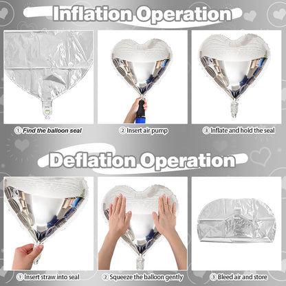 Silver Heart Balloons – 5pcs Silver Foil Heart Balloons for Decoration
