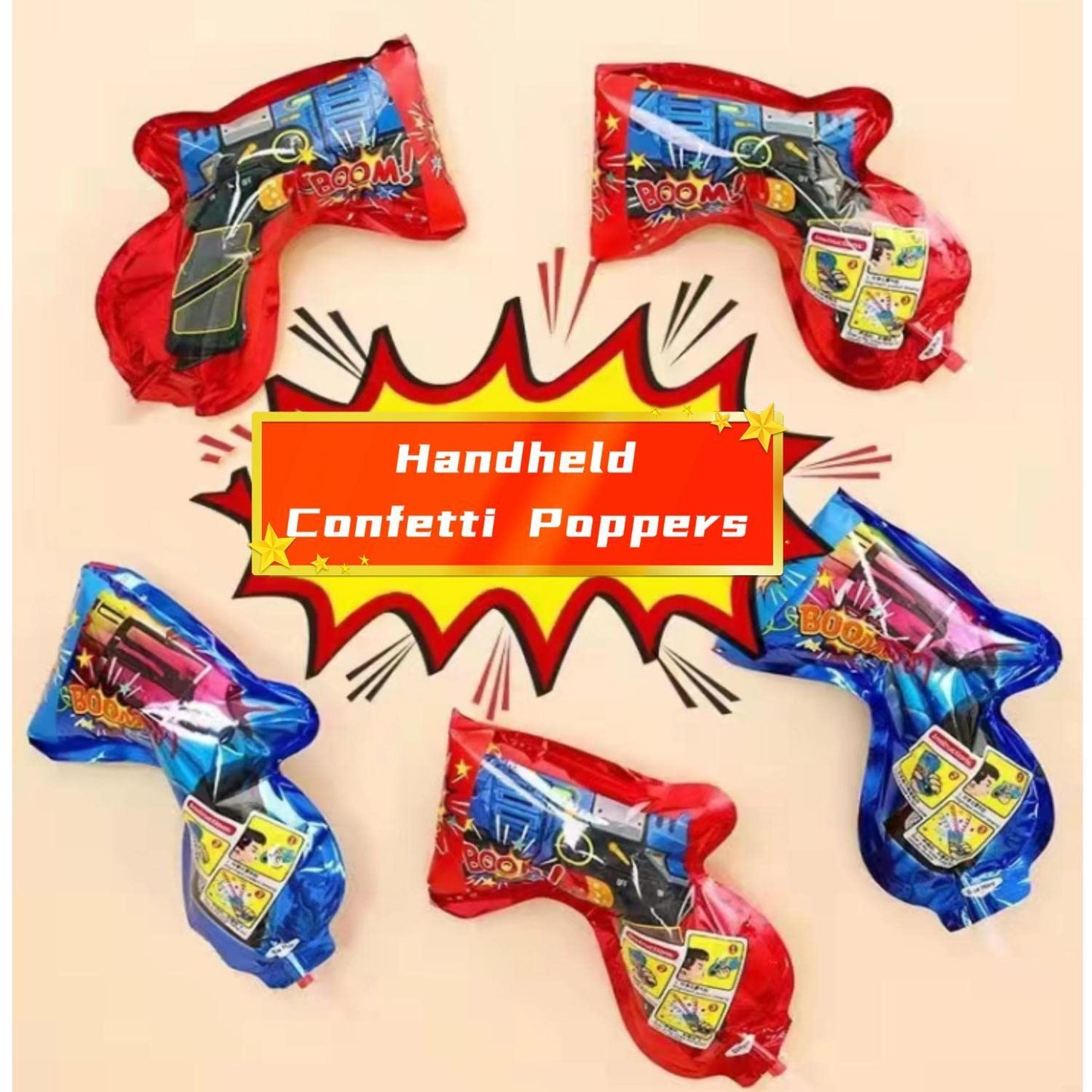 Fireworks Guns Handheld Confetti Poppers – 3 Piece Set | Inflatable Toy Confetti Shooters