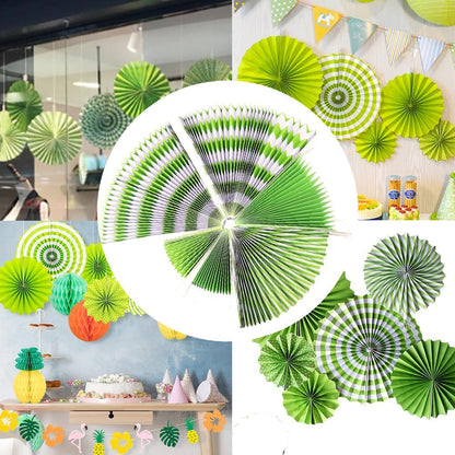 Green Paper Fan Set of 6 | Elegant Hanging Decor