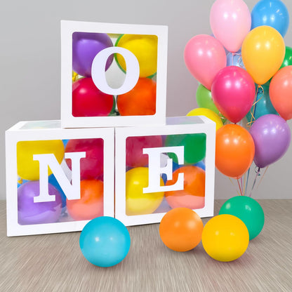 One Balloon Box for Birthday and Anniversary Decoration – Transparent Plain Letter Balloon 3 Pcs White Box Glue Dots Arrangement Set Items Kit