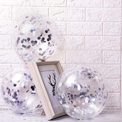 Silver Confetti Latex Balloons, 12 inch Silver Balloons with Silver Paper Dots (5 pcs)