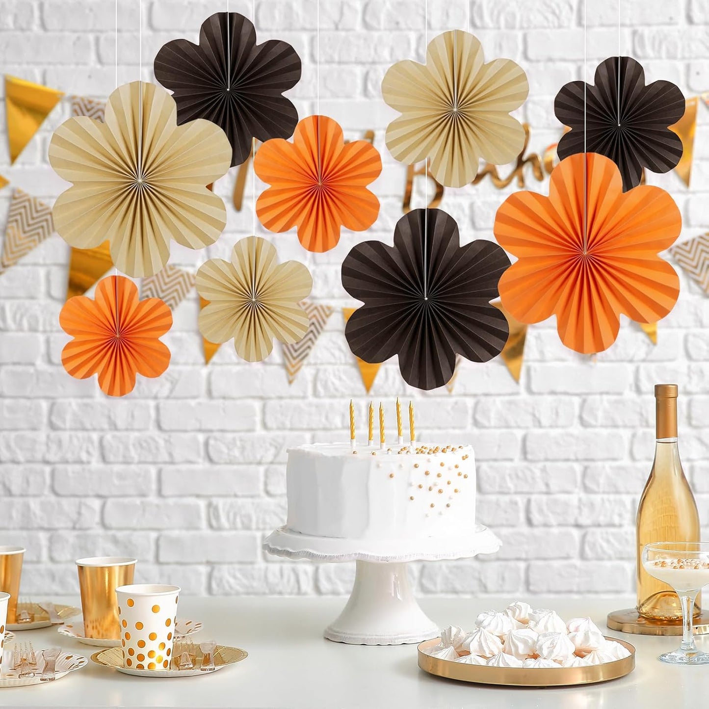 Brown Paper Flower Wall Decor Set of 9 | Rustic Classroom Fans & Floral Backdrop