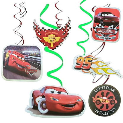 12 pcs Car Birthday Theme Swirl Decorations for Boys – Racing Car Theme Birthday Decoration for Boys Bday Decor Set
