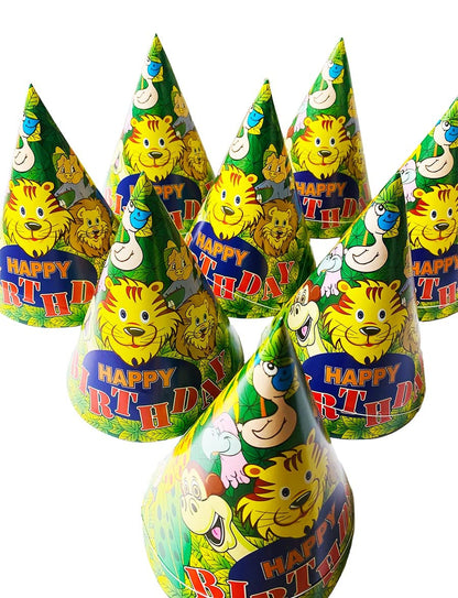 Jungle Theme Animal Printed Party Caps – Pack of 10 (Multicolour)