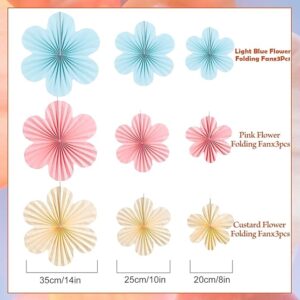 Blue, Pink & Ivory Paper Flower Wall Decor – Set of 9 Elegant Floral Backdrops