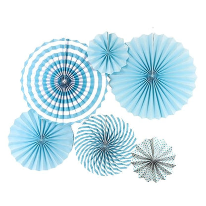 Blue Paper Fan Decorations - Set of 6 | Premium Party Fans