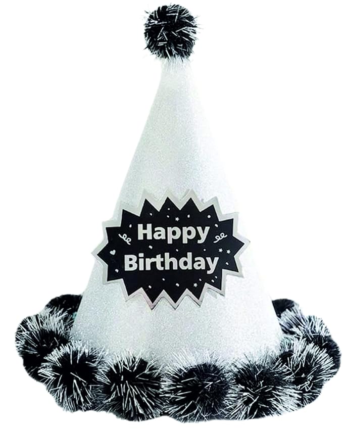 Happy Birthday Pom Hat – Silver