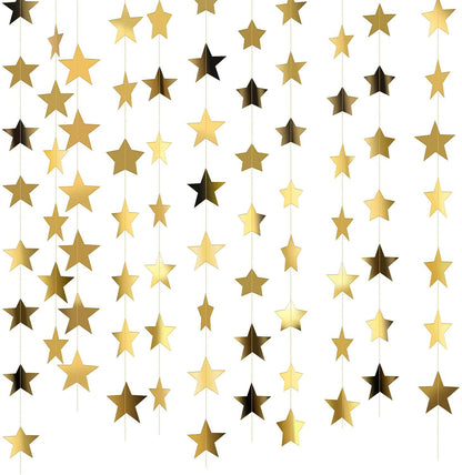 Star Paper Garland Frills Banner Hanging Decoration – Golden (Pack of 4)