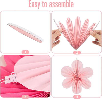 Pink Paper Fan Set of 9 | Hanging Decor for Parties & Events