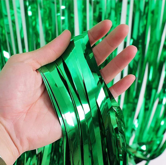 Foil Curtain for Party Decoration – Shiny Green Fringe Backdrop (Pack of 2)