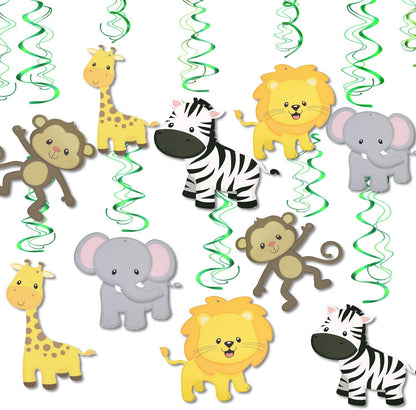 Jungle Animal Hanging Swirl Decorations – 12 Pcs Safari & Zoo Theme Party Decor