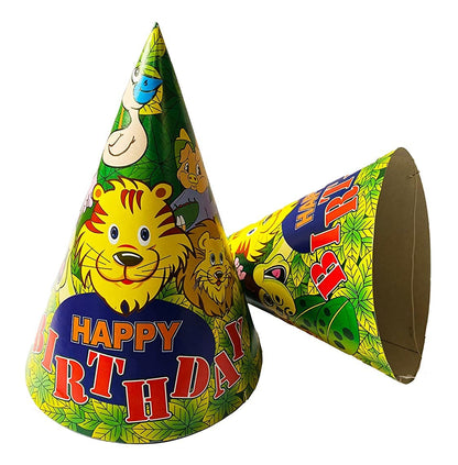 Jungle Theme Animal Printed Party Caps – Pack of 10 (Multicolour)