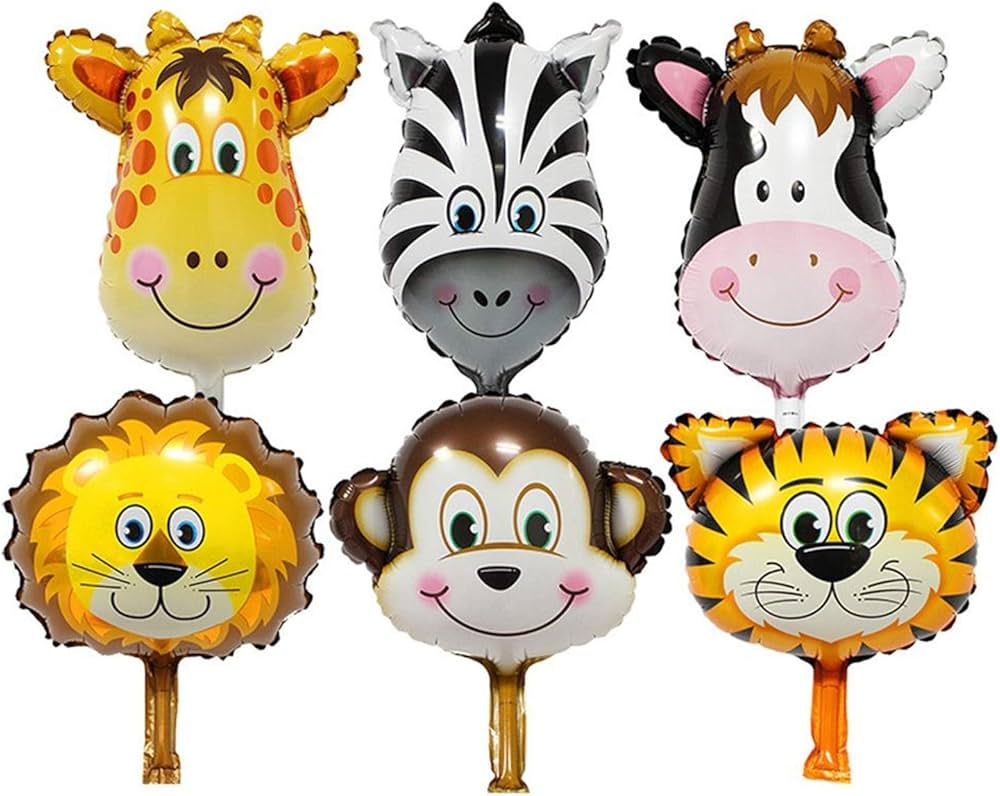 Jungle Theme Foil Balloons – 6 Pcs Animal Theme Birthday Decor | Birthday Decoration