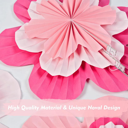 Pink Paper Fan Set of 9 | Hanging Decor for Parties & Events