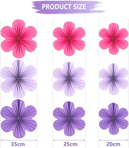 Purple & Pink Paper Flower Wall Decor – Set of 9 Elegant Floral Backdrops