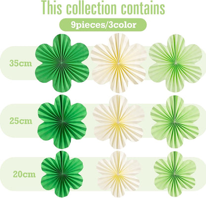 Green & Ivory Paper Flower Wall Decor – Set of 9 Elegant Floral Backdrops
