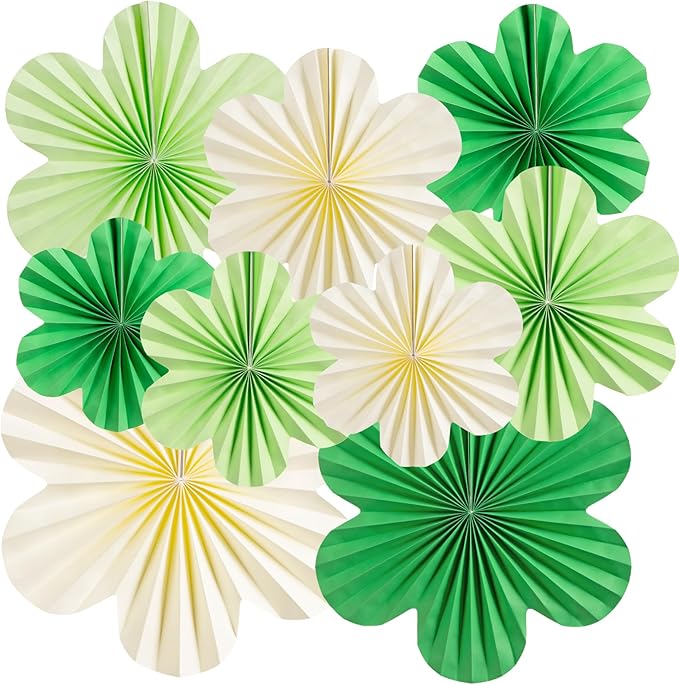 Green & Ivory Paper Flower Wall Decor – Set of 9 Elegant Floral Backdrops
