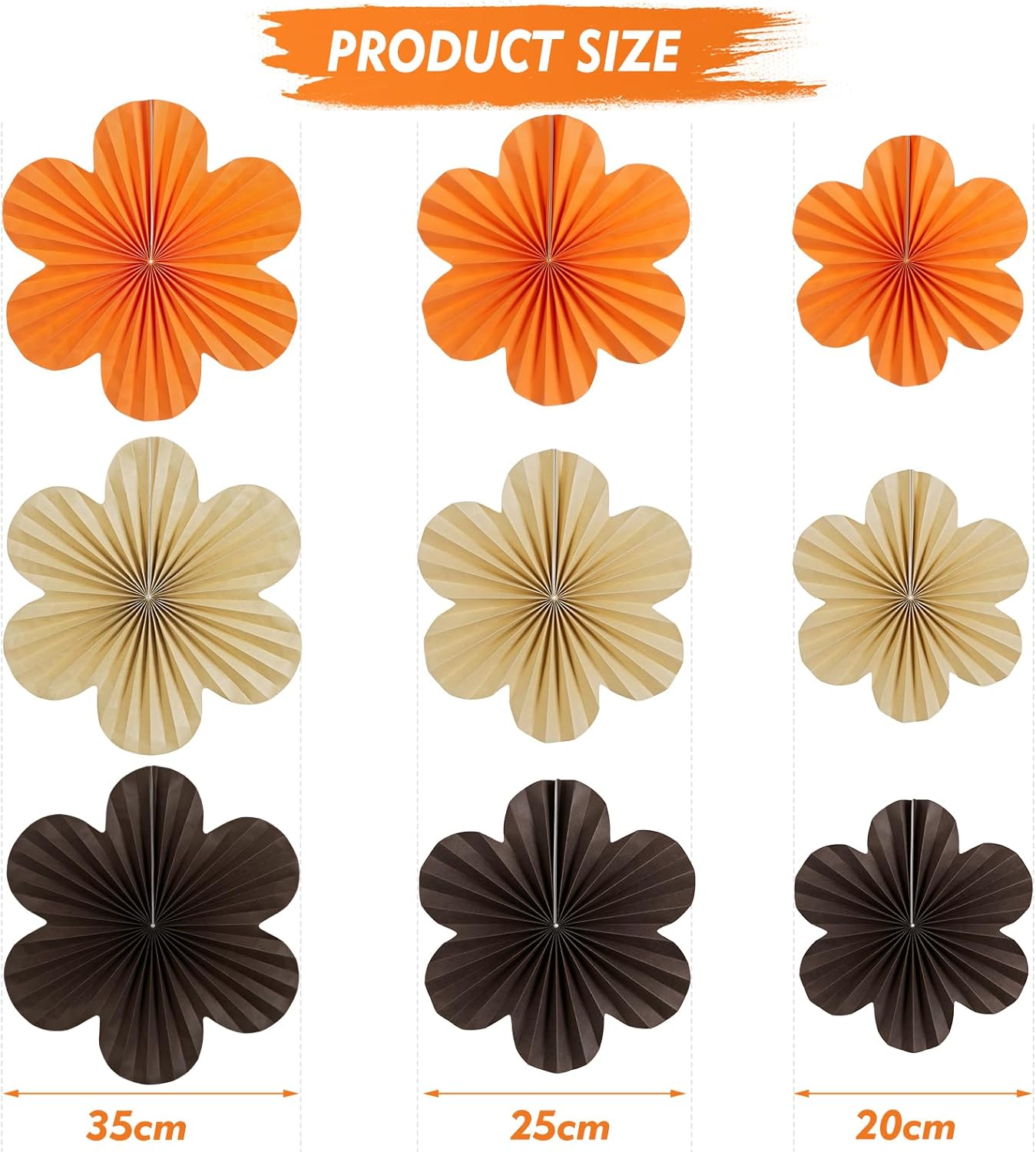 Brown Paper Flower Wall Decor Set of 9 | Rustic Classroom Fans & Floral Backdrop
