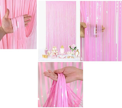Pastel Pink Foil Curtain Backdrop – 2Pcs Set | Soft & Romantic Party Decor