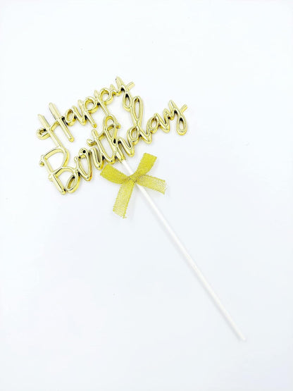 3D Happy Birthday Cake Topper – Gold Stand-Up Letters