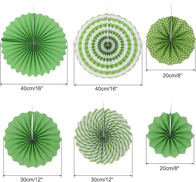 Green Paper Fan Set of 6 | Elegant Hanging Decor