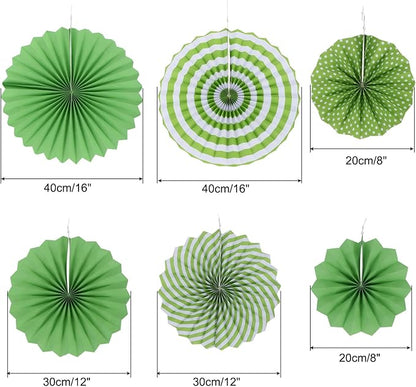 Green Paper Fan Set of 6 | Elegant Hanging Decor