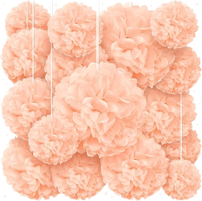 Peach Tissue Paper Pom Poms – Flower Balls (10 Inch)