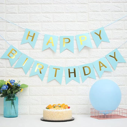 Sky Blue Happy Birthday Banner – Pre-Strung Bunting Flag