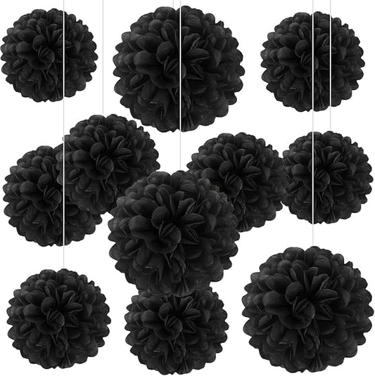 Black Tissue Paper Pom Poms – Flower Balls (12 Inch)